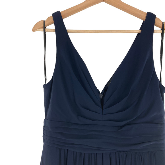 Lulus Ruched A-Line Chiffon Maxi Dress Pleated Navy Blue Gown Event - Picture 5 of 6
